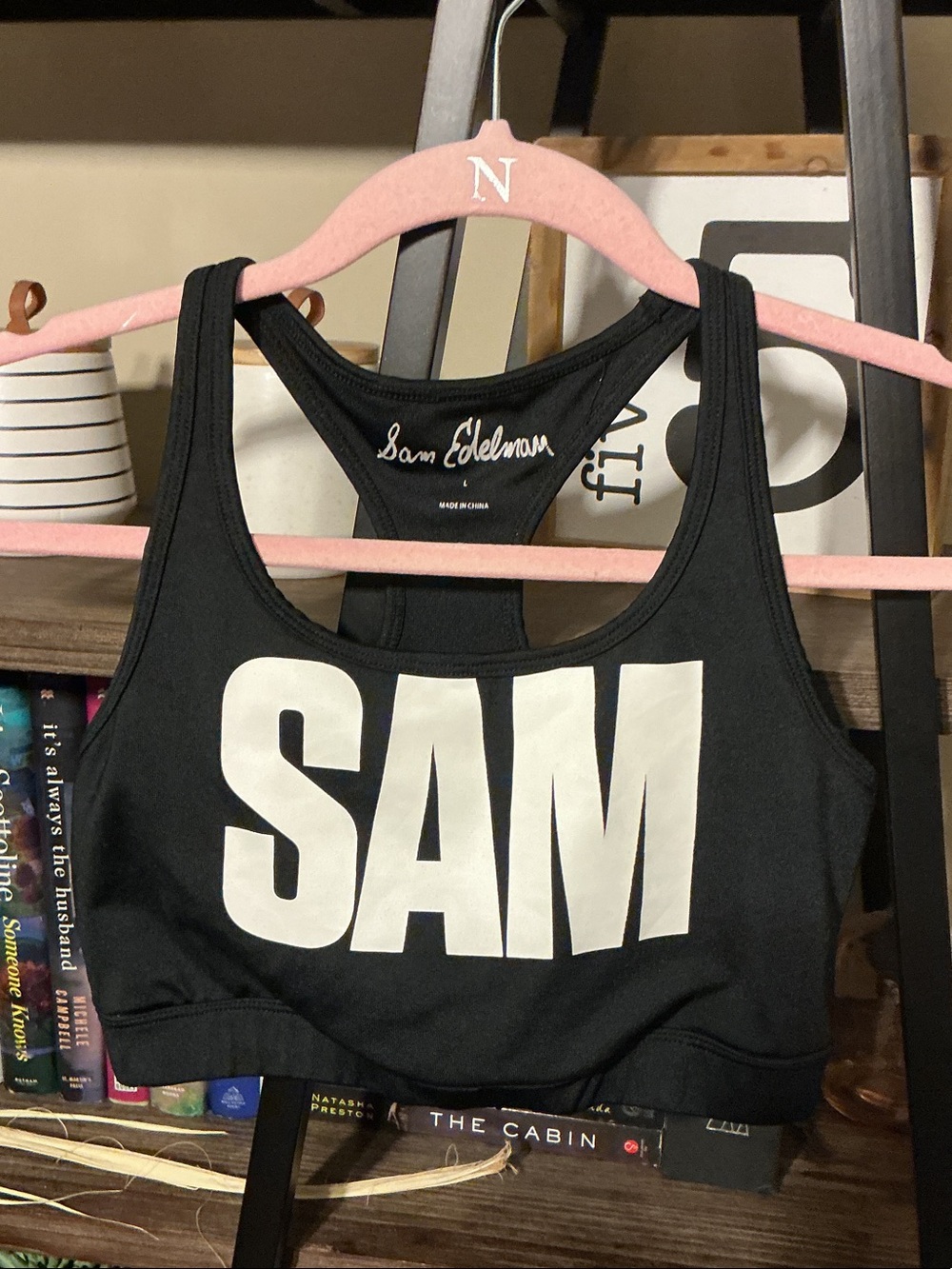 Sam Edelman Black Sports Bra with White SAM Logo Size L